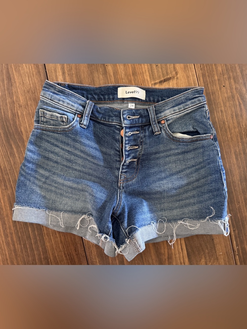 Level 99 Distressed Medium Blue Denim Cutoff Shorts
